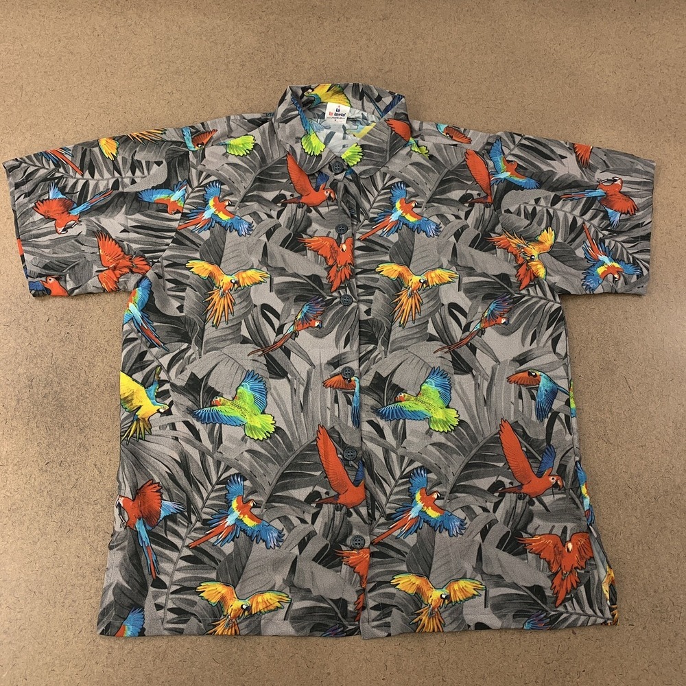 LA LEELA Men's Size Medium Gray Tropical Hawaiian Short Sleeve Camp Shirt